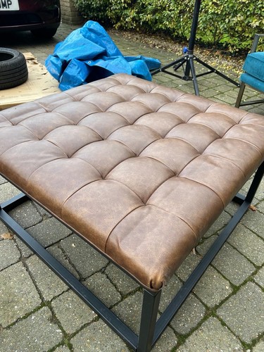 Brown leather coffee table - leather,